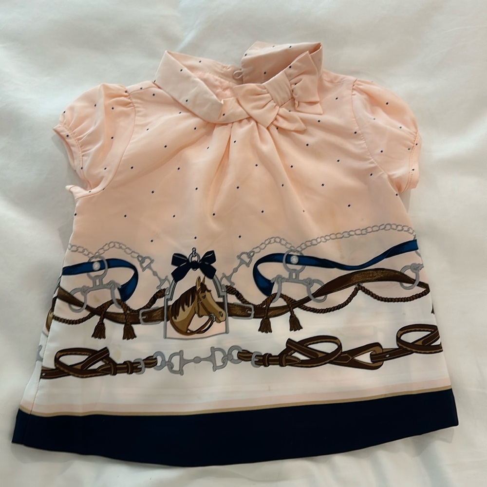 EUC Equestrian Janie and Jack Top with Bow and Puff Sleeves 18-24 Mos